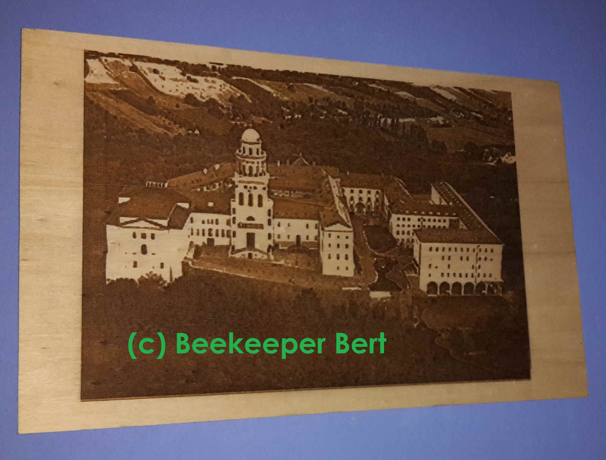 pyrography-wood-plate-benedictine-pannonhalma-archabbey
